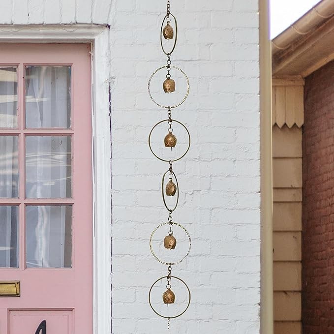 Rain Water Catcher Rainwater Chains Home Decor for Gutter Functional Replace Rain Gutter Drain Rain Chains for Divert Water Sheds Awnings, Bell