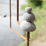 Aura Life Modern Zen Garden Spinner Kinetic Wind Sculpture with Rock Cairn & Stake - Relaxing Outdoor Spinners for Yard and Garden - Handmade Outdoor Wind Art Vane Sculptures (Bare Steel)