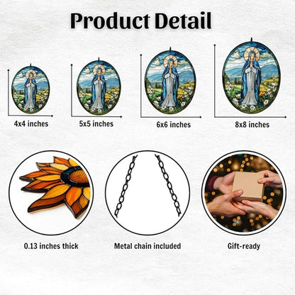 Virgin Mary Acrylic Suncatcher Stained Glass Effect Window Car Hanging Christmas Ornament Indoor Outdoor Decor Garden Sun Catcher Panel for Acrylic Suncatcher Lover for Women Mom Grandma