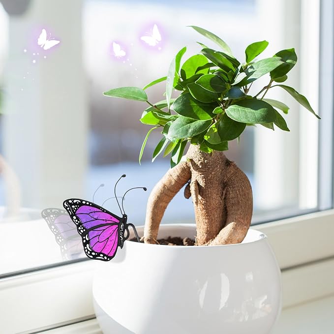 Geelin 1 Pc Stained Glass Butterfly Suncatcher Flower Pot Decoration Metal Plant Pot Hangers Colorful Garden Yard Suncatcher Decor for Spring Home Indoor Outdoor Decor(Purple)