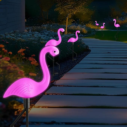 Solar Flamingo Lights 3 Pcs Set, Waterproof Solar Garden Lights Outdoor Decoration, Pink Flamingo Garden Decoration for Patio Lawn Sidewalk Pathway