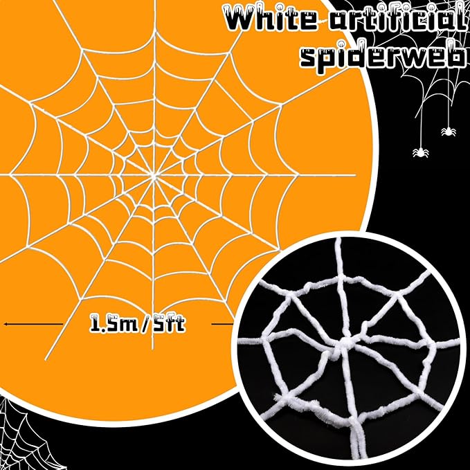 YUNAI Spider Webs Halloween Decorations Outdoor, 5ft White Fake Spider Web, Scary Haunted House Outdoor Wall Decor for Halloween Party Hanging Decorations