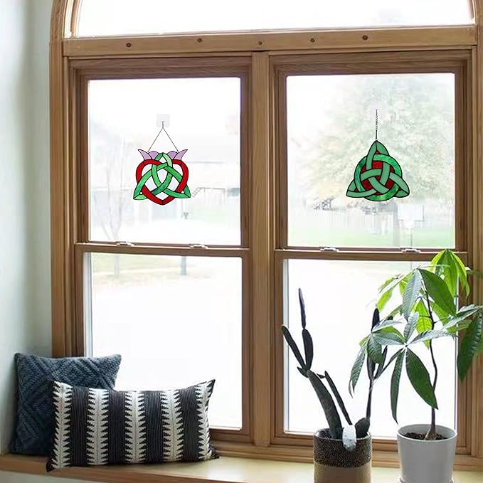 Celtic Trinity Knot Stained Glass Window Hanging,St Patrick's Day Gift Accessories for Women,Teens and Girls,Irish Decor for Bedroom,Living Room and Kitchen