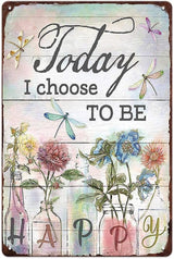 YOYI ART Metal Flowers Dragonfly Wall Decor Sign - Today I Choose to Be Happy, Vintage Tin Signs for Home, Bedroom, Kithcen, Garden, Patio and Yard Wall Art Accessories, Gifts for Women, 8 x 12 inch
