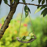 Frog Statues for Garden Outdoors Hanging Sleeping Frog Sculptures Swing Home Décor (Viridity)