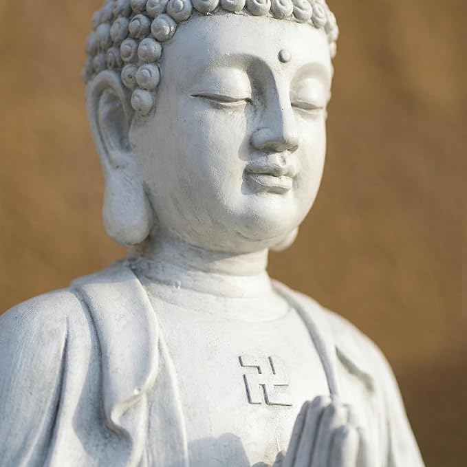 Sculptures Buddha Statue, Garden Statues 23.6 Inch Tall, Large Magnesium Oxide Praying Buddha Sculpture Indoor & Outdoor, Spiritual Statue for Home Decor Yard Porch Patio, White