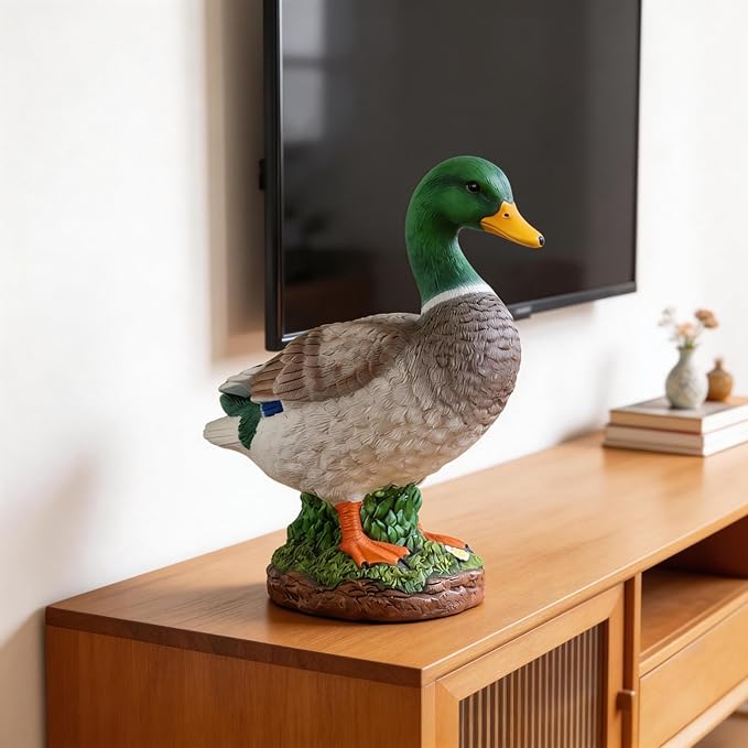 Porch Duck Statue Outdoor Decor,12.9''(H) Realistic Mallard Garden Statue for Yard Lawn,Resin Animal Sculptures Home Patio Art Decorations