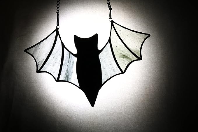 Halloween Bat Decoration Stained Glass Window Hangings - Bat Suncatcher Ornaments Spooky Bats Craft Window Decor Gifts(3.9"×3.9")