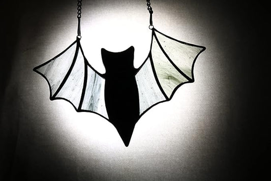 Halloween Bat Decoration Stained Glass Window Hangings - Bat Suncatcher Ornaments Spooky Bats Craft Window Decor Gifts(3.9"×3.9")