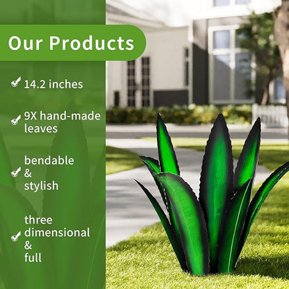 Metal Yard Art, Agave Plant Yard Decorations Outdoor Sculpture, Metal Flowers for Outside (Green)