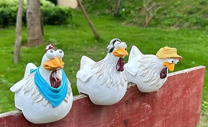 Funny Farm Chickens Statues,Chicken Fence Decoration,Cute Resin Chickens Decor,Outdoor Real Animal Statue,Chicken Sculpture,Perfect for Home Garden Stairs,Farm,Patio,Backyard