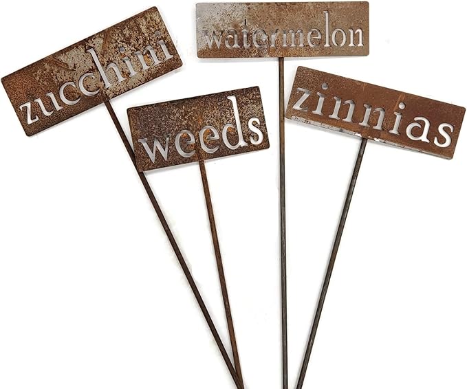 Classic Metal Garden Markers 19 Inches Tall (weeds, Naturally Rusted)