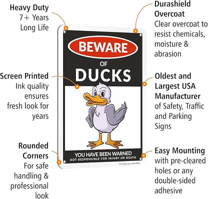 SmartSign Funny Beware Of Ducks Warning Sign - 10"x7", 40 mil Laminated Rust-free Aluminum - Metal Signs for Wall Decor, Outdoors, Patio, Gifts, Cafe - Ducks Theme, Made in USA