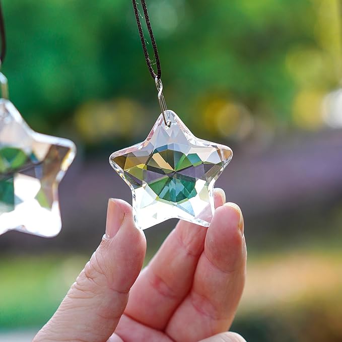 H&D HYALINE & DORA 2 Pcs 2" Crystal Sun Catcher Prisms for Windows Star Chandelier Crystals Clear Hanging Crystals for Patio,Chandelier,Garden Decoration