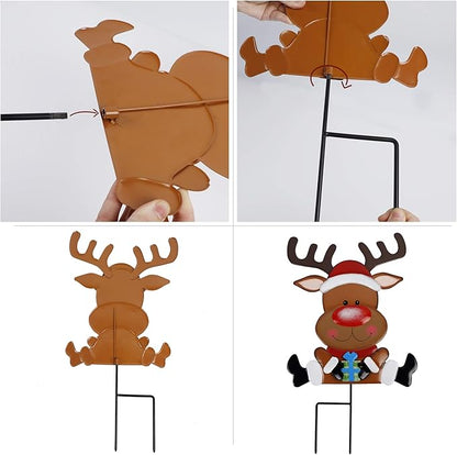 Lulu Home Christmas Yard Signs, 3 Packs Metal Snowman Santa Claus Reindeer Stakes, Xmas Decorative Garden Stakes for Holiday Yard Lawn Outdoor Decoration