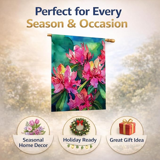 Caroline's Treasures West Virginia Rhododendrons in Watercolor House Flag Large Porch Sleeve Pole Decorative Outside Yard Banner Artwork Wall Hanging, Polyester, House Size, Multicolor