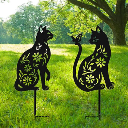 Black Cat Metal Decorative Garden Stakes, Unique Gifts for Cat Lovers, Garden Decor for Outside, Yard Art, Patio, Outdoor Decor, Garden Decorations, Lawn Ornaments (2 PCs)