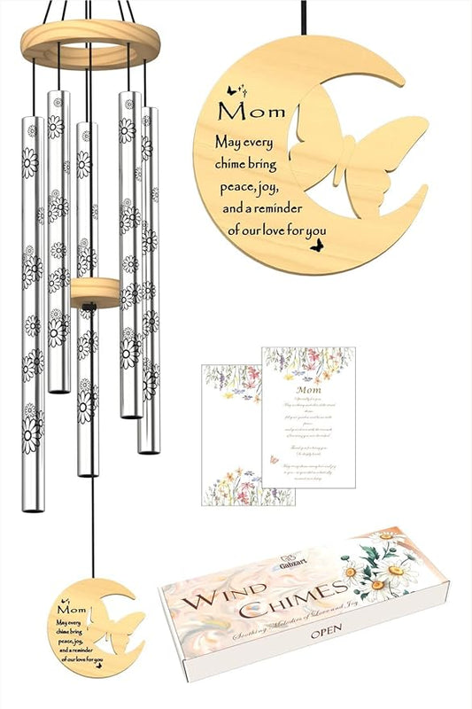 Gifts for Mom, Unique Mom's Birthday Gifts from Daughter Son, 32" Butterfly Daisy Modern Wind Chimes, Mother Gift for Birthday Mother's Day Thanksgiving, Garden Home Decor (for Mom)