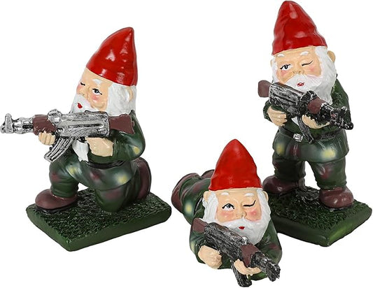 3PCS Army Garden Gnomes Statue Funny Military Gnome Decor Christmas Outdoor Yard Lawn Patio Decorations Gifts