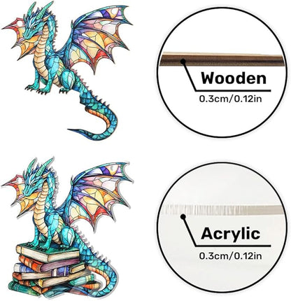 Jesuspirit - Window Hanging Suncatcher – Crystal Clear Acrylic & Wood Sun Catcher for Home Decor, for Women (Stained Glass Book Dragon, 6 Inches)