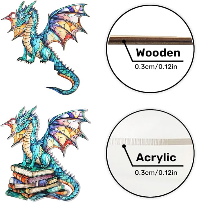 Jesuspirit - Window Hanging Suncatcher – Crystal Clear Acrylic & Wood Sun Catcher for Home Decor, for Women (Stained Glass Book Dragon, 8 Inches)