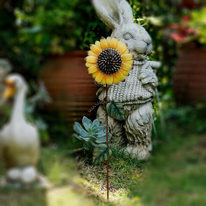 Metal Sunflower Garden Stakes Flower Yard Art Planter Stake Party Lawn Pathway Walkway Patio Decor Yard Sign Indoor Outdoor Decoration (22.5")