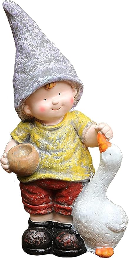 Garden Ornaments Decor Statue Outdoor,Abstract Unique Statue Sculpture Creative Outdoor Garden Courtyard Statue Decoration Ornament,Courtyard Garden Balcony Boy Feeding Goose Statue Feeding