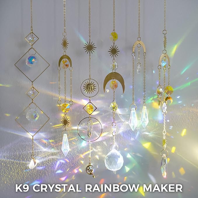 suddus 6pcs Sun Catchers Indoor Window, Hanging K9 Crystals Prism Rainbow Suncatchers for Cat, Christmas, Outdoor, Wall, Garden, Patio, Room, Cute Home Decoration