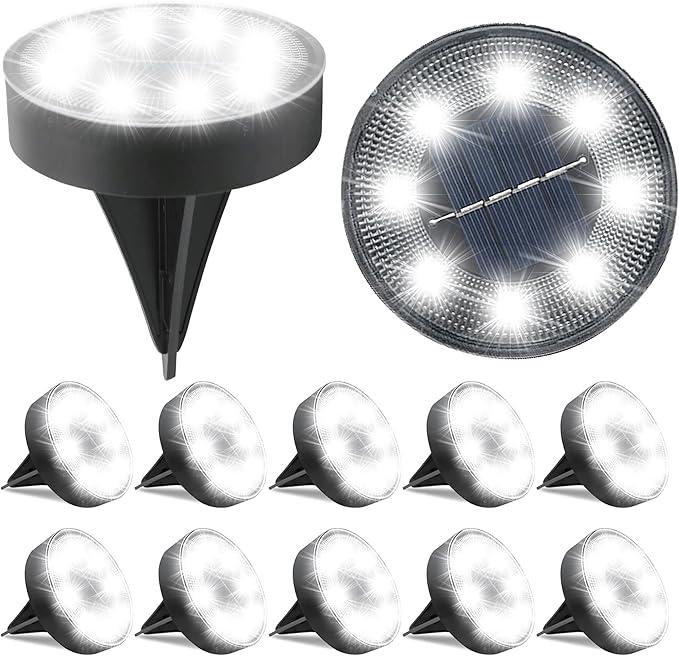 Siatom Solar Ground Lights 12 Pack, IP68 Waterproof Solar In-Ground Light for Outdoor, Flat Landscape Lighting, Garden Disc Light for Pathway, Walkway, and Yard - 12 Pcs (Cool White)