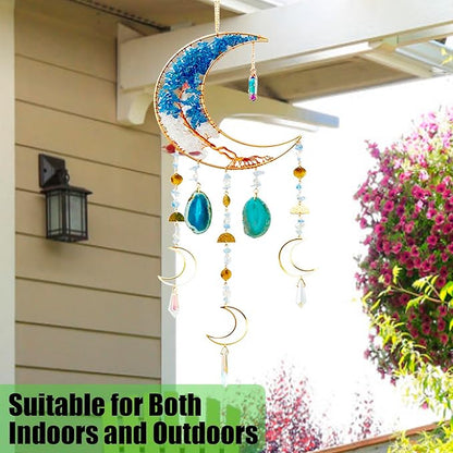 Moon Wind Chimes with Handcrafted Crystal Tree for Home Wall Decor Aesthetic, Dorm Wall Decor, Iridescent Décor, Crystal Sun Catchers, Unique Gift for Women, Teen Girl Gift
