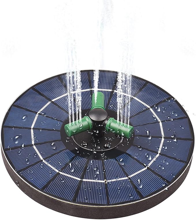 Generic Solar Fountain with RGB Lights, 23cm Glass Panel 1500mAh Rechargeable Battery 7 Nozzles 60cm Spray Height with 3 Suction Cups Color Changing LED for Bird Bath Pond Garden (6W Diameter 23CM)
