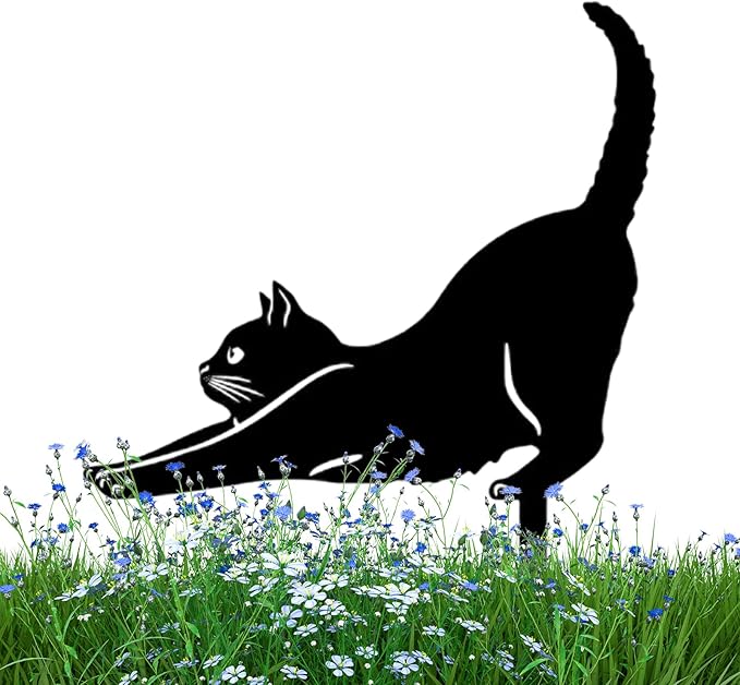 Yard Ornaments, Garden Outdoor Statues Animal Stakes, Metal Black Cat Stake Garden Garden Statue, Garden Stakes Decorative for Yard Decor and Lawn Ornaments (B)