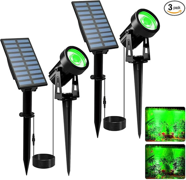 T-SUNUS Green Solar Spot Lights Outdoor 2 Pack, Separated Solar Panel with 9.8ft Cable, Adjustable Solar Landscape Spotlights IP65 Waterproof Auto On/Off for Yard Garden Tree Driveway Patio