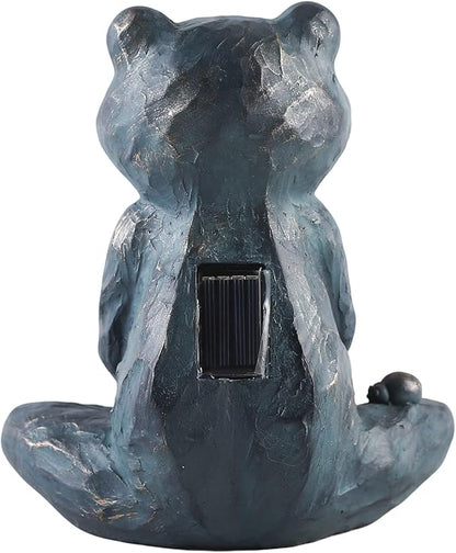 Solar Meditation Frog Garden Statue with Crackle Glass Ball Light, Zen Outdoor Decor, Waterproof Solar Powered Garden Sculpture, 8.7"