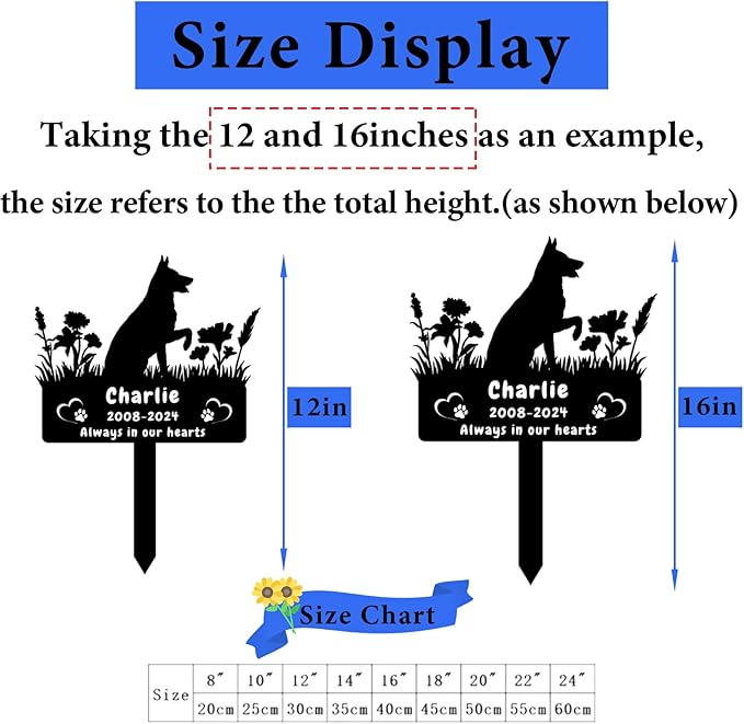 Custom German Shepherd Dog Memorial Grave Marker,Personalized Pet Dog Memorial Garden Stake,Flora Dog Memorial Plaque Burial Stake Engraved Sign,Dog Sympathy Grave Stake,Dog Statue Headstone