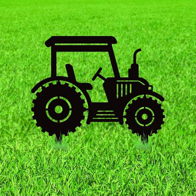 WADORN Tractor Decorative Silhouette Garden Stakes, Metal Tractor Car Stakes Statues Ornaments Lovers Gifts Yard Art Black Silhouette Yard Outside Decor for Backyard Patio, 11x11.4 Inch