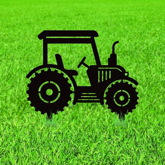 WADORN Tractor Decorative Silhouette Garden Stakes, Metal Tractor Car Stakes Statues Ornaments Lovers Gifts Yard Art Black Silhouette Yard Outside Decor for Backyard Patio, 11x11.4 Inch