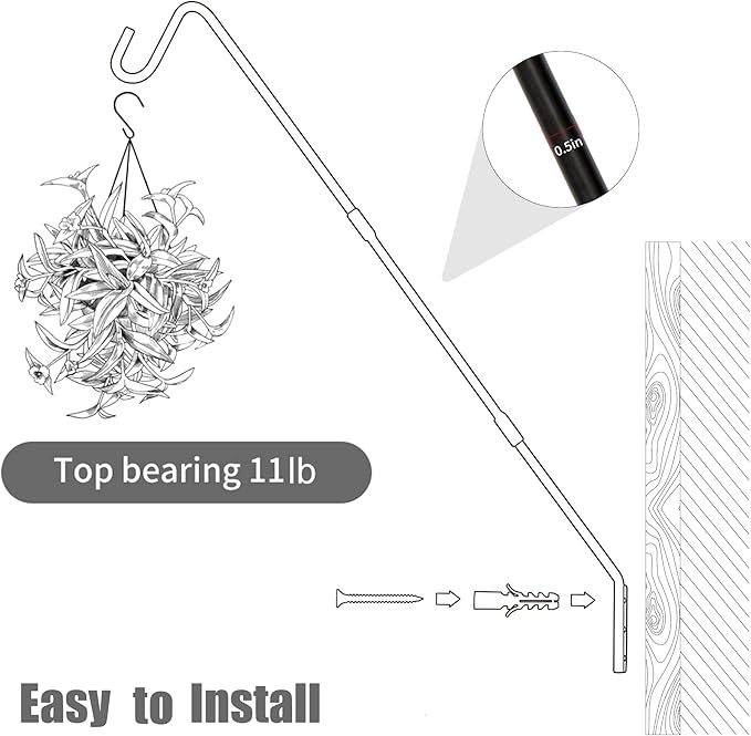 Juegoal Heavy Duty Deck Hook, 25 Inch or 36 Inch Wall Mounted Extended Reach Deck Hook Wall Pole Plant Bracket for Hanging Bird Feeder, Plants, Suet Baskets, Lanterns, Wind Chimes