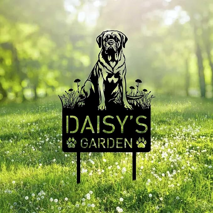 Custom English Mastiff Dog Metal Memorial Garden Stake Personalized Pet Grave Marker Name Sign Remembrance Stake Decor Sympathy Dog Loss,Outdoor Statues for Yard Garden Lawn Patio Pathway Grave.
