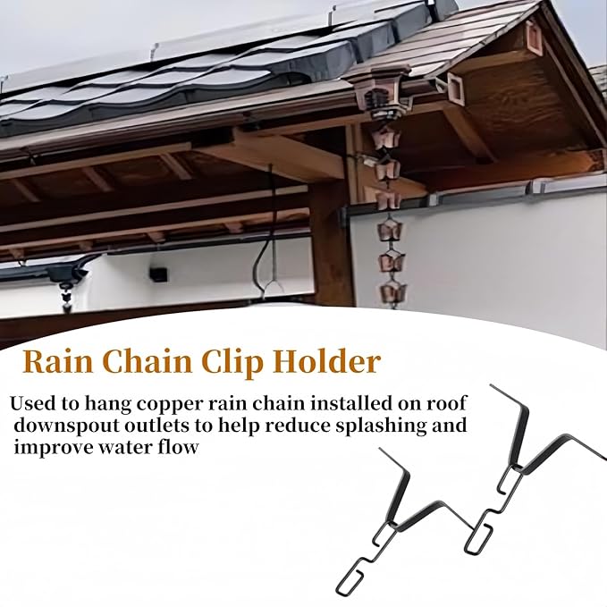 2 Pcs Rain Chain Clip for Gutter Adapter,Outside V Style Copper Hook Hanger Iron Connector,Rain Chain Water Diverter Accessories, Outdoor Hardware Accessory