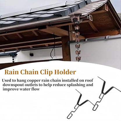 2 Pcs Rain Chain Clip for Gutter Adapter,Outside V Style Copper Hook Hanger Iron Connector,Rain Chain Water Diverter Accessories, Outdoor Hardware Accessory