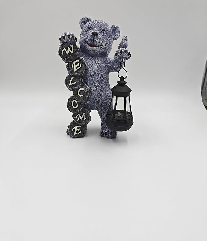 Bear Figurine Light Solar Powered Led Light- Welcome Lawn Decor Bear Garden Statues for Patio, Balcony, Yard Ornament, Outdoor Figurine Light House Housewarming Gifts, 7.8x4.13inch