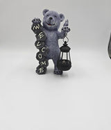 Bear Figurine Light Solar Powered Led Light- Welcome Lawn Decor Bear Garden Statues for Patio, Balcony, Yard Ornament, Outdoor Figurine Light House Housewarming Gifts, 7.8x4.13inch