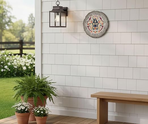 Magnolia Garden 10-Inch Joshua 24:15 Scripture Stepping Stone – As for Me and My House Decorative Resin Garden Tile – Religious Folk Art Outdoor Accent