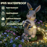 Solar Rabbit Garden Statues Outdoor Decor, Resin Rabbit Figurine Decorations with Solar Light, Whimsical Bunny Sculpture for Patio, Balcony, Yard, Lawn Ornament, Perfect Garden Gift