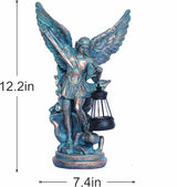 Solar San Miguel Arcangel Outdoor Garden Decor Statues 12.4" Solar St Michael the Archangel Satue for Yard Patio Lawn Porch Decorations Resin St Michael Figurine Religious Collection Sculptures Gifts