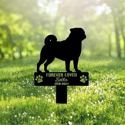 Custom Pug Dog Metal Memorial Garden Stake Personalized Pet Grave Marker Name Sign Remembrance Stake Decor Sympathy Dog Loss,Outdoor Statues for Yard Garden Lawn Patio Pathway Grave. Birthday