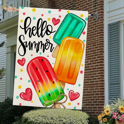 CROWNED BEAUTY Summer House Flag Popsicles Double Sided 28x40 Inches Large Burlap Welcome Seasonal Welcome Yard Decoration for Outside Porch CF1813-40