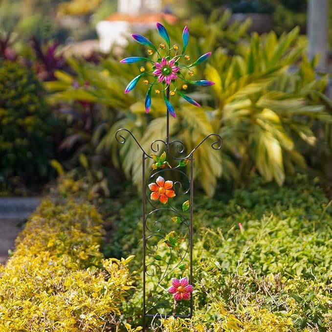 DREAMYSOUL Wind Spinner Outdoor, Wind Sculpture & Weathervane with Decorative Trellis for Climbing Plants, Kinetic Wind Spinners for Yard and Garden