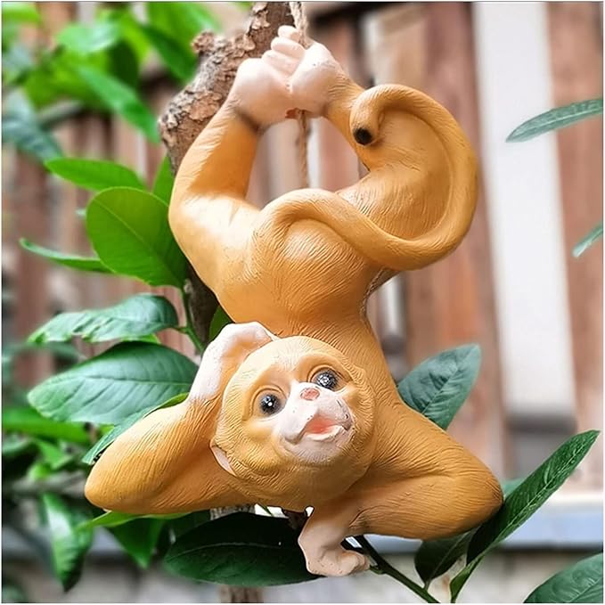 Cute Statues Garden Sculpture Outdoors Climbing Monkey Tree Hanging Backyard Decor(D)